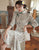 Robe chinoise Cheongsam moderne à motif de feuilles avec jupe plissée