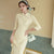 Robe chinoise traditionnelle en dentelle florale Cheongsam au genou