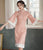 Trumpet Sleeve Modern Cheongsam Floral Suede Dress with Lace Edge