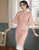 Trumpet Sleeve Modern Cheongsam Floral Suede Dress with Lace Edge