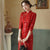 Vestido chino de encaje floral hasta la rodilla Cheongsam moderno de media manga