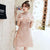 Signature Cotton Modern Cheongsam Chinese Style Plaids Dress with Lace Edge