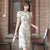 Abito da ragazza chic cheongsam moderno con maniche a sbuffo floreale in chiffon