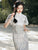 Elegant and Artistic Compound Lace Round Collar Cheongsam Dress with Ruffle Sleeve