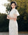 Elegant and Artistic Compound Lace Round Collar Cheongsam Dress with Ruffle Sleeve