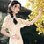 Robe chinoise en dentelle florale moderne à demi-manches Cheongsam au genou