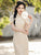 Elegant and Artistic Compound Lace Tea Length Cheongsam Dress with Ruffle Sleeve