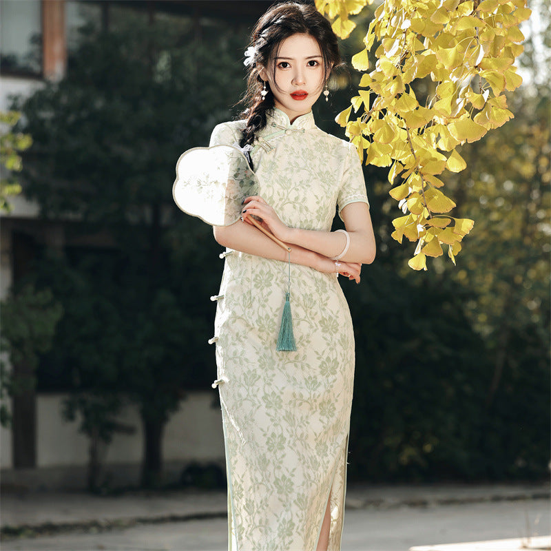 Green White Lace Cheongsam Qipao | Daisy, Green / XL Green White Lace Cheongsam Qipao | Daisy, Green / XL