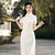 Floral Lace Cheongsam Dress Long and Breathable Qipao with Strap Buttons
