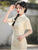 Floral Chiffon Cheongsam Dress Long and Breathable Qipao with Flared Sleeves