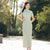 Full Length Floral Cheongsam Dress Long and Breathable Qipao with Frog Buttons