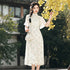 Tea Length Floral Cheongsam Dress Long and Breathable Qipao with Flared Sleeves