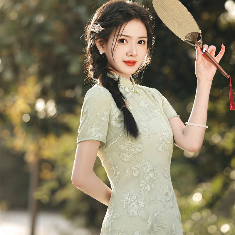 chinese chiffon dress Chinese Chiffon Dress Tea Dress Improved Qipao Dress