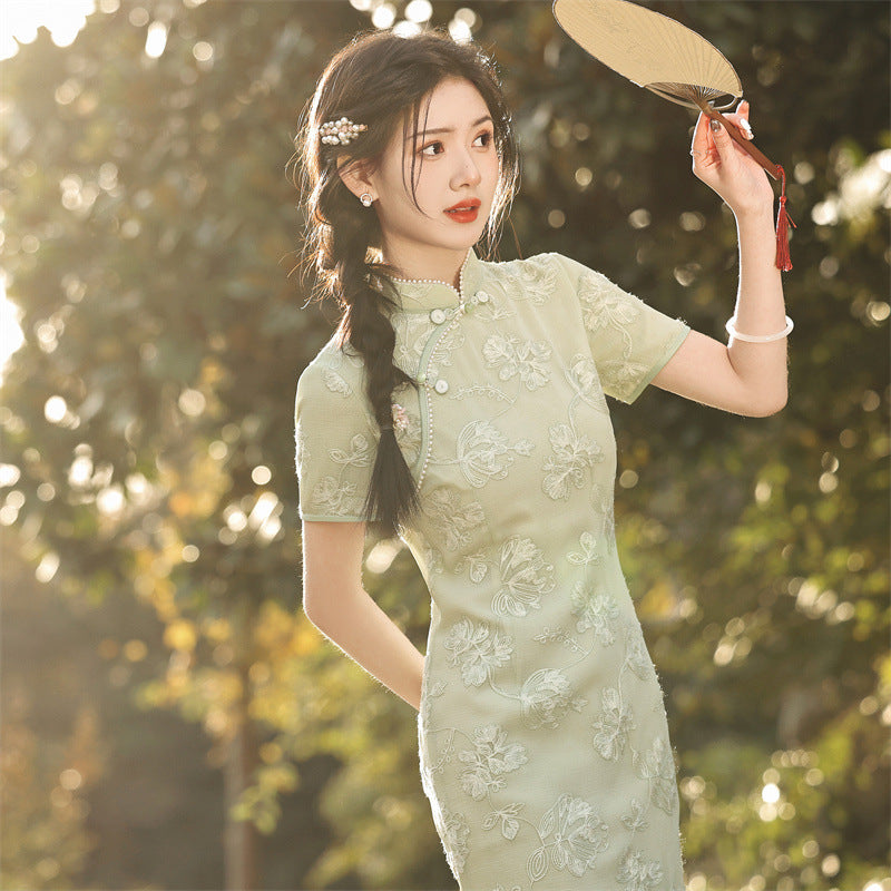 asian chiffon dress Chinese Style Chiffon Dress Improved Hanfu Female Zen Tea Clothing