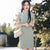 Cotton and Linen Plaid Short Qipao Dress for Young Women