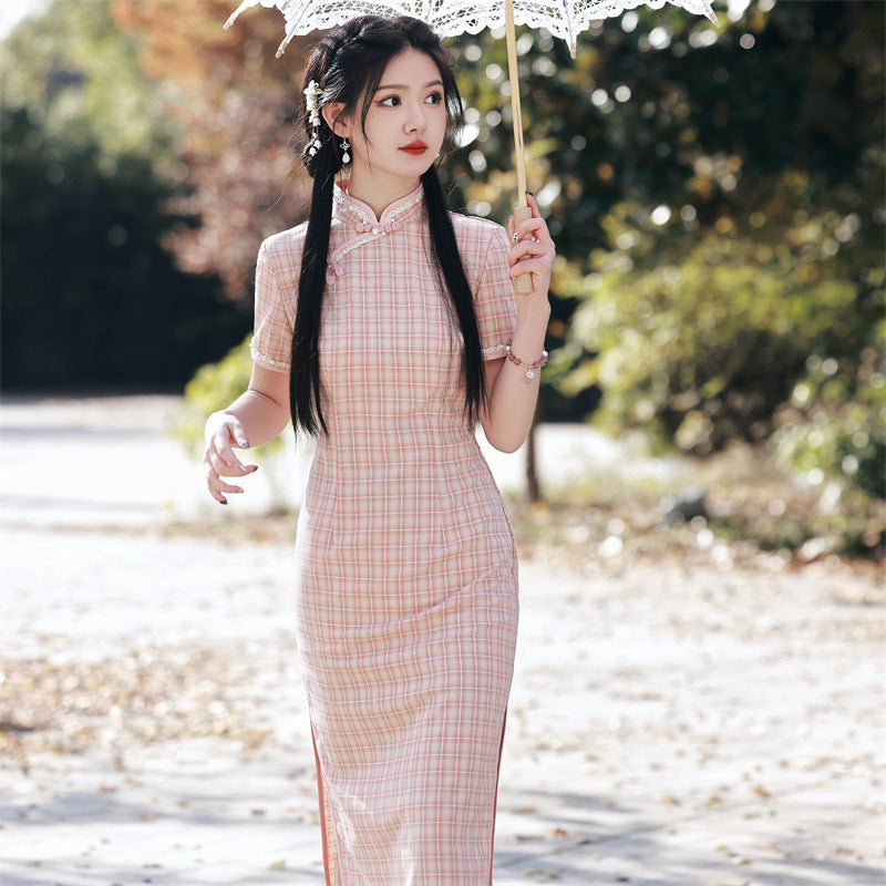 cotton qipao dress Majesty Cotton Qipao Midi Dress In Wine