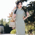 Cotton and Linen Plaid Midi Qipao Dress for Young Women
