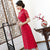 Short Sleeve Floral Lace Cheongsam Tea Length Chinese Dress