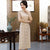 Robe chinoise de longueur de thé Cheongsam en dentelle florale à manches courtes
