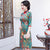 Robe mi-longue à manches longues Cheongsam à fleurs au genou Ao Dai