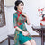 Halbarm-Cheongsam-Oberteil mit Blumenmuster, knielanges Ao Dai-Kleid