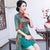Half Sleeve Cheongsam Top Floral Knee Length Ao Dai Dress