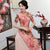 Short Sleeve Cheongsam Top Full Length Floral Ao Dai Dress