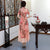 Short Sleeve Cheongsam Top Full Length Floral Ao Dai Dress