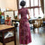 Short Sleeve Cheongsam Top Full Length Floral Ao Dai Dress