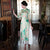 Half Sleeve Cheongsam Top Full Length Floral Silk Ao Dai Dress
