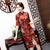 Half Sleeve Cheongsam Top Knee Length Floral Silk Ao Dai Dress