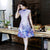 Cap Sleeve Cheongsam Top Knee Length Floral Chinese Dress