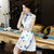 Cap Sleeve Cheongsam Top Knee Length Floral Ao Dai Dress