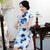 Mandarin Collar Cheongsam Top Knee Length Floral Ao Dai Dress