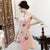 Key Hole Neck Cheongsam Top Knee Length Floral Ao Dai Dress