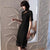 Mandarin Collar Illusion Neck Lace Cheongsam Knee Length Chinese Dress
