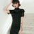 Illusion Neck Front Split Lace Cheongsam Knee Length Chinese Dress