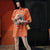 Robe décontractée de style chinois à demi-manches avec col mandarin et motif de bon augure