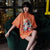 Robe décontractée de style chinois à demi-manches avec col mandarin et motif de bon augure