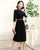 3/4 Sleeve Floral Embroidery Knee Length Velvet Chinese Dress