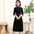 3/4 Sleeve Floral Embroidery Knee Length Velvet Chinese Dress