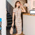Plaids & Checks Pattern Modern Cheongsam Knee Length Chinese Dress