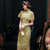 Puff Sleeve Knee Length Cheongsam Lace Chinese Dress