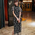 Puff Sleeve Floral Lace Cheongsam Full Length Chinese Dress