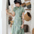 Short Sleeve Floral Signature Cotton Cheongam Top Aodai Chinese Dress