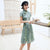 Short Sleeve Floral Signature Cotton Cheongam Top Aodai Chinese Dress