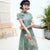 Vestido chino de manga corta con estampado floral de algodón Cheongam con top Aodai