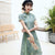 Short Sleeve Floral Signature Cotton Cheongam Top Aodai Chinese Dress