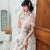 Short Sleeve Full Length Floral Aodai Modern Chinese Dress