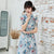 Short Sleeve Full Length Floral Aodai Modern Chinese Dress